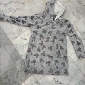 Disney Gray Plush Hooded Pullover with Dark Gray Mickey Silhouettes